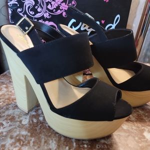 Cupid black womens shoes sandals heels size 7 1/2